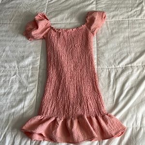 Pink Scrunched Dress with Ruffle